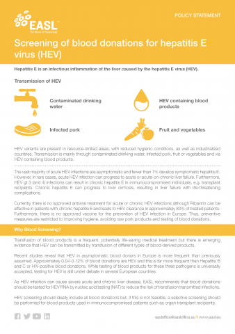 EASL Policy Statement on Screening of blood donations for hepatitis E virus (HEV)