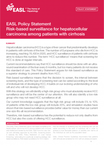 EASL Policy Statement: risk-based surveillance for hepatocellular carcinoma among patients with cirrhosis