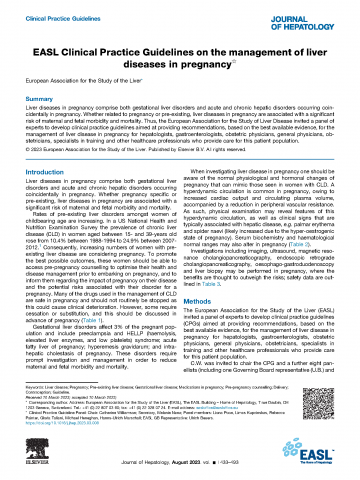 EASL Clinical Practice Guidelines on the management of liver diseases in pregnancy